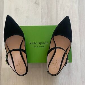 kate spade Black Pointed Toe Slingback Flats with Strap Detail
